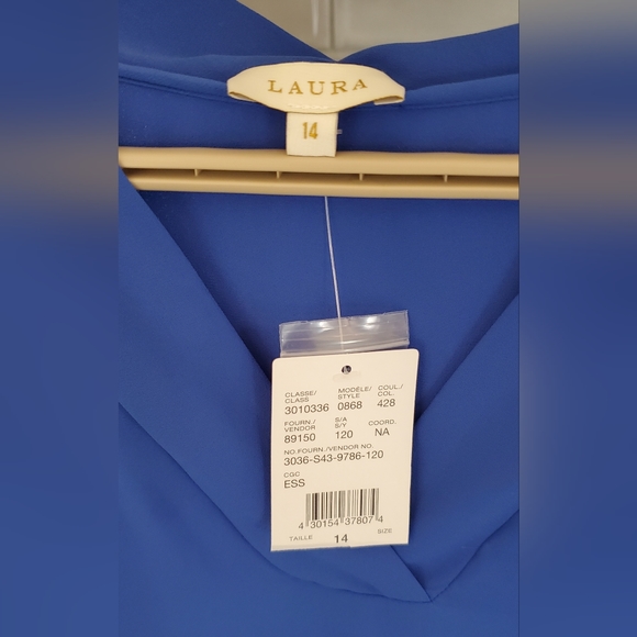 LAURA Women's 14 Electric Blue Semi Sheer V Neckline Blouse Tunic - Picture 3 of 9